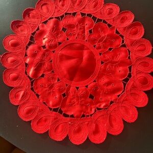 Vintage Red Lace Christmas 13” Doily